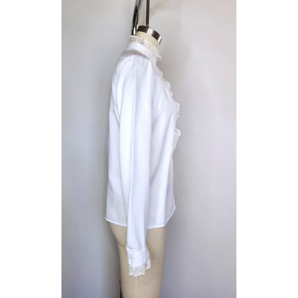 1970s LANZ Lace Blouse Ruffled Button Down Shirt Blouse KOREAN Collar size XS - Picture 5 of 10